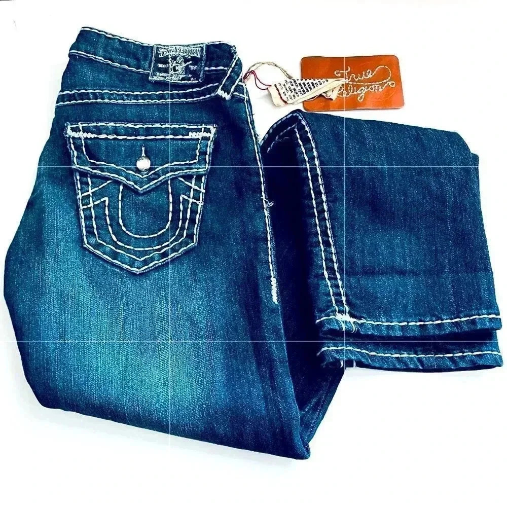 NWT $319 True Religion Billy Super T Dark Pipeline Jeweled Jean